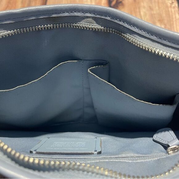 COACH file crossbody bag Signature tan blue silver hardware F58297 Preowned - Picture 8 of 14